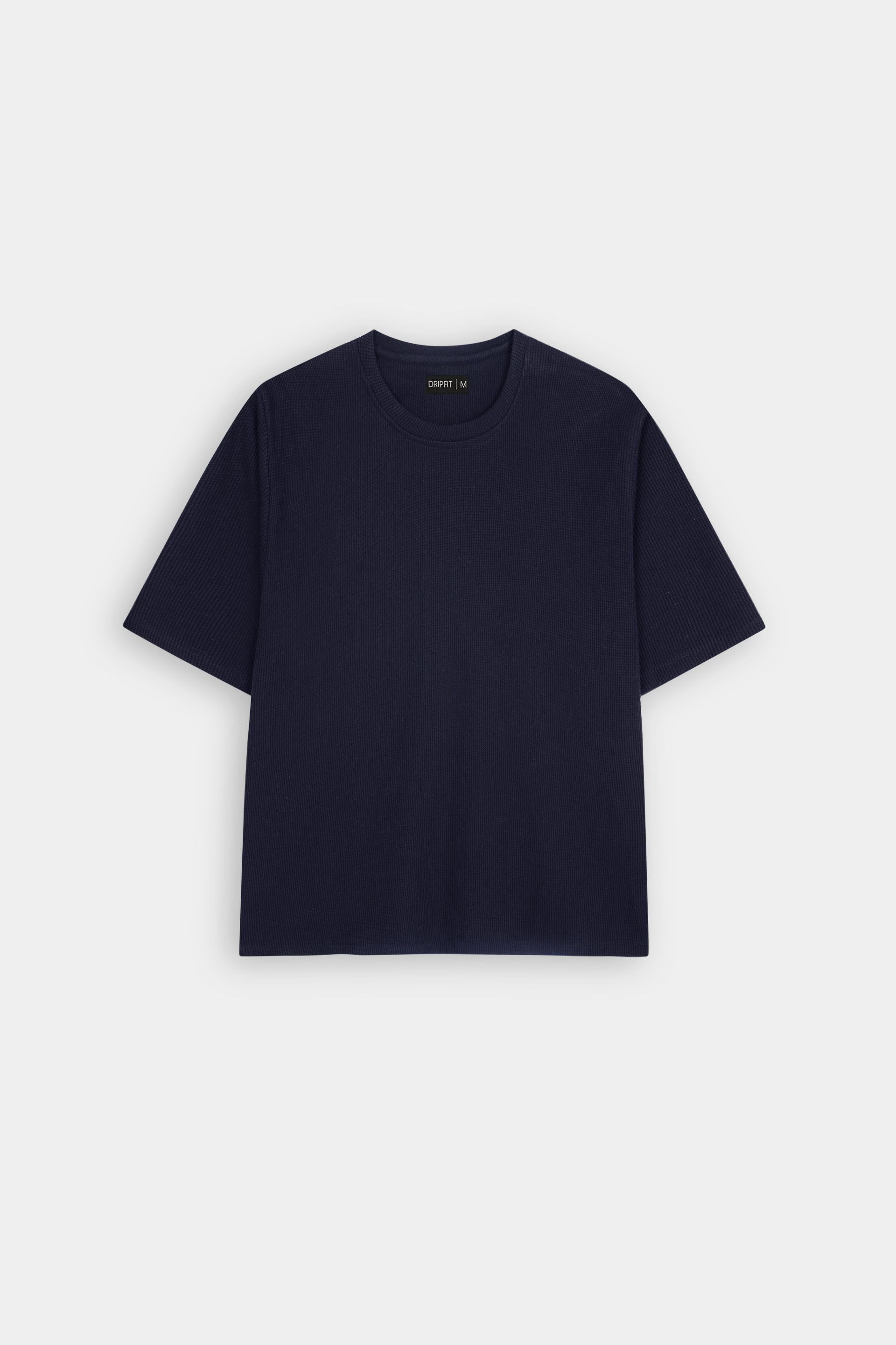 Waffle Knit Crew Neck T-Shirt – Navy Blue
