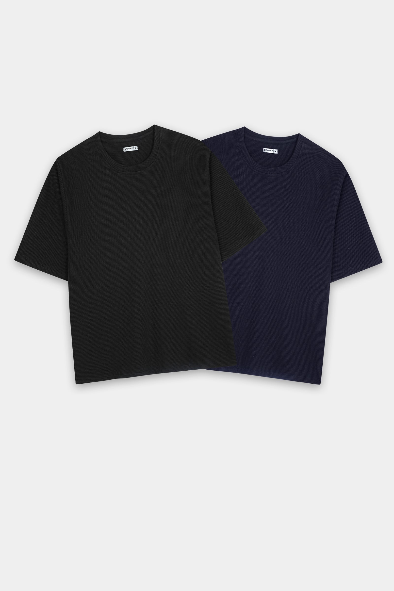 Waffle Knit Crew Neck T-Shirt Bundle – Navy Blue & Black