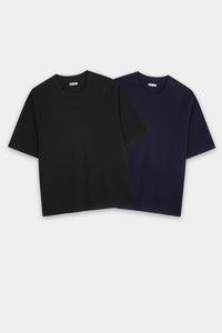 Waffle Knit Crew Neck T-Shirt Bundle – Navy Blue & Black