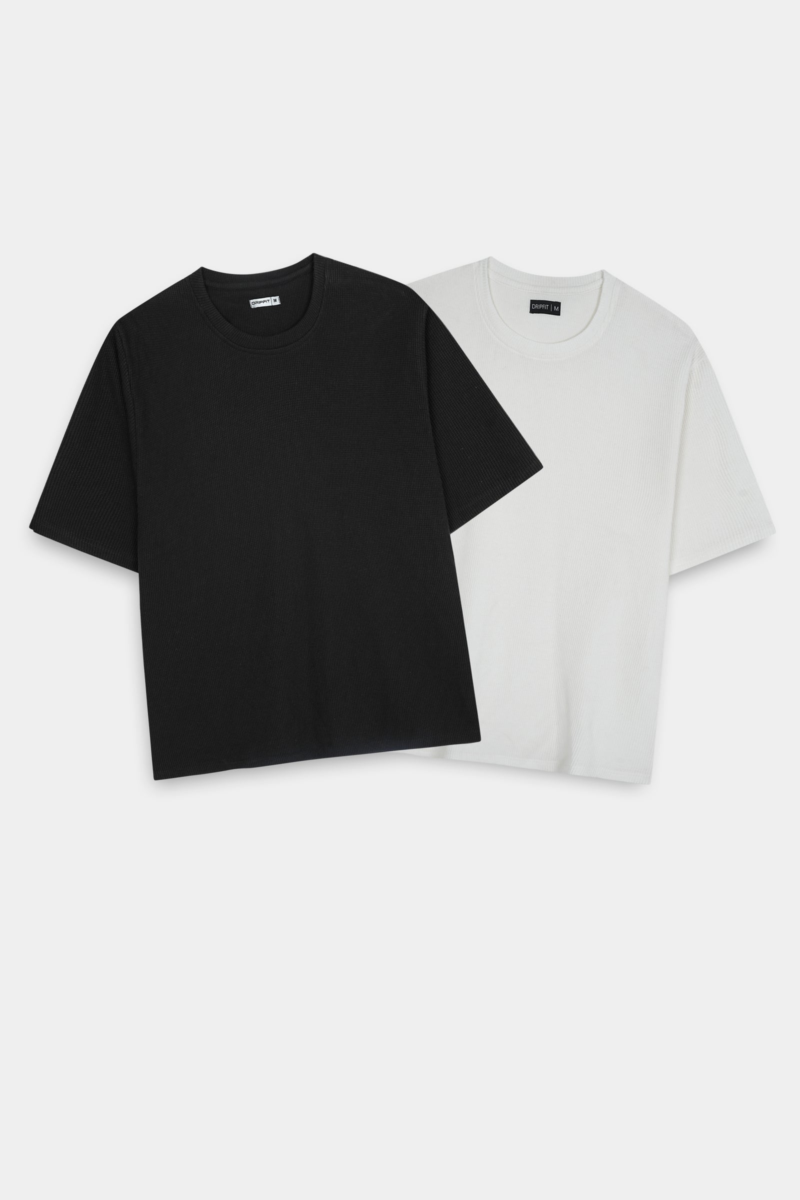 Waffle Knit Crew Neck T-Shirt Bundle – White & Black