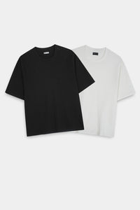 Waffle Knit Crew Neck T-Shirt Bundle – White & Black