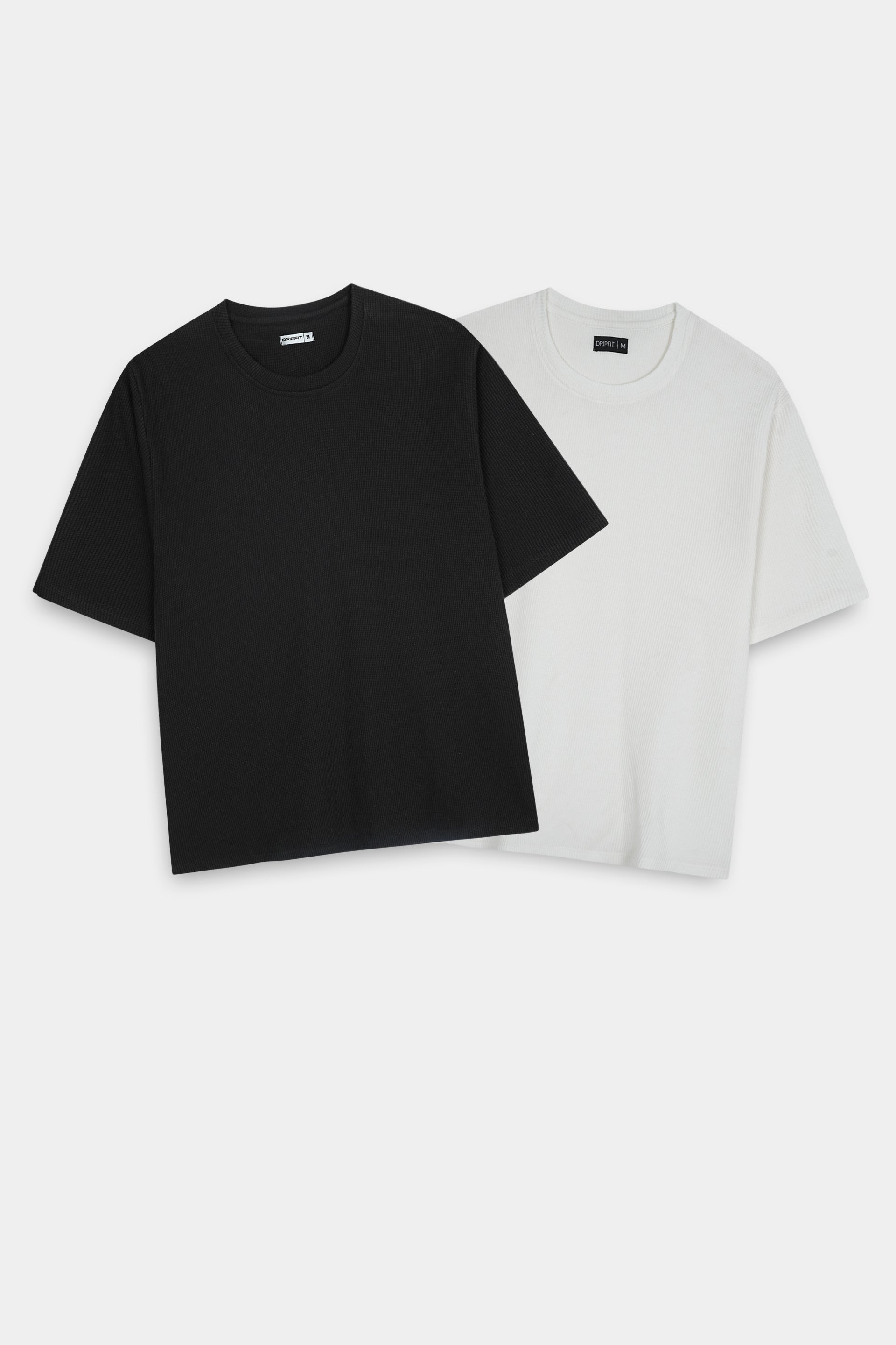 Waffle Knit Crew Neck T-Shirt Bundle – White & Black